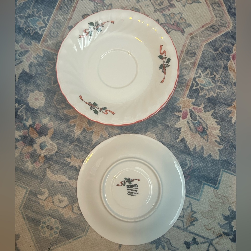 Kopin Floral Red and Green Christmas Pleasure Saucer Set